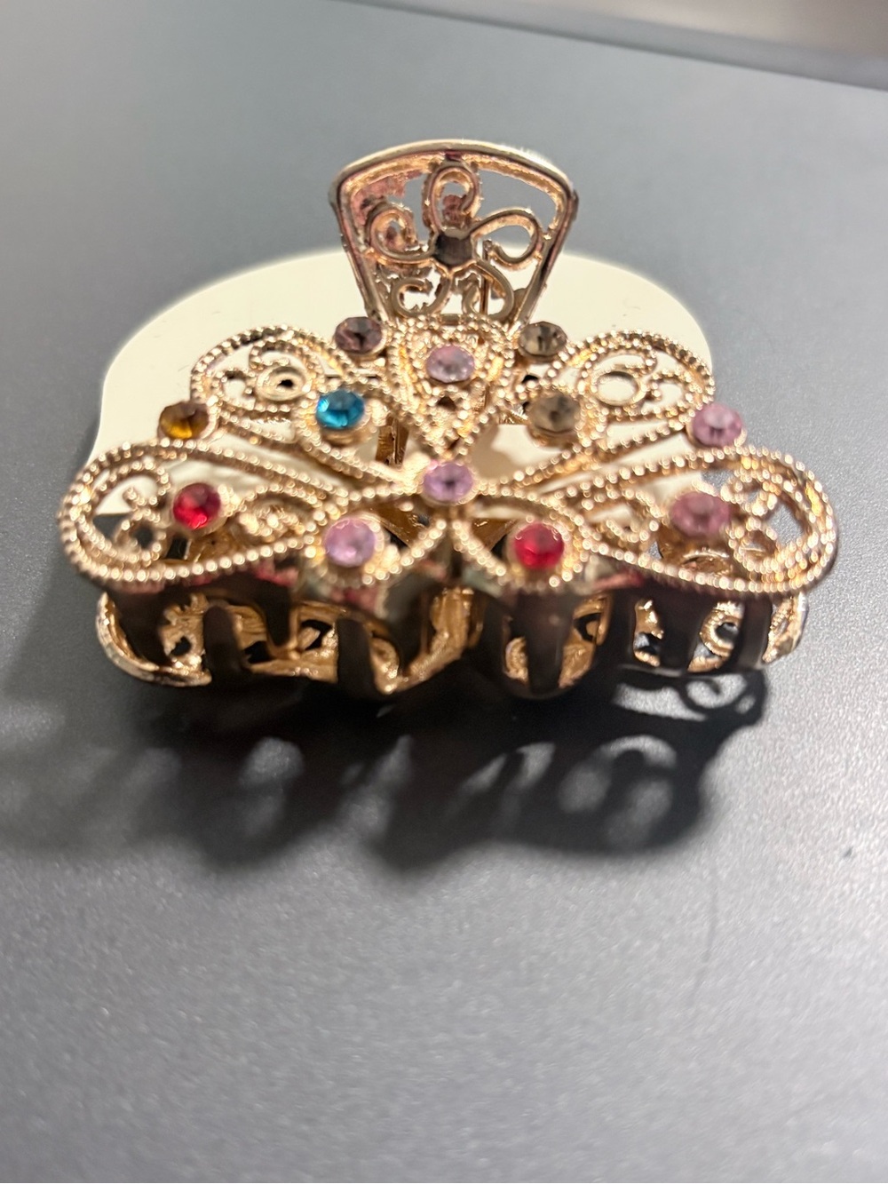 Gold Filigree Multicolor Jewel Hair Claw Clip